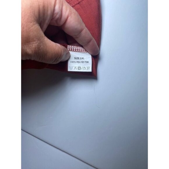 Rust Orange V-Neck Loose Fit Blouse Top 3/4 Sleeve - Picture 6 of 7